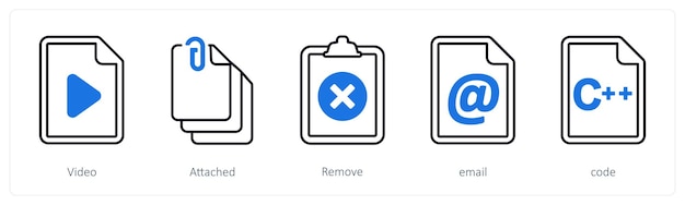A set of 5 mix icons as video attached remove