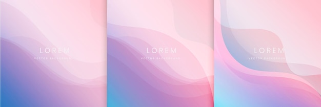 set of abstract soft pink and light blue waves lines background modern concept