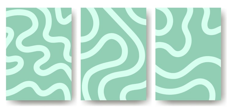 Vector set of backgrounds with abstract light lines on blue background pattern in the form of waves curls smooth graphic elements modern objects from vector abstract lines striped background