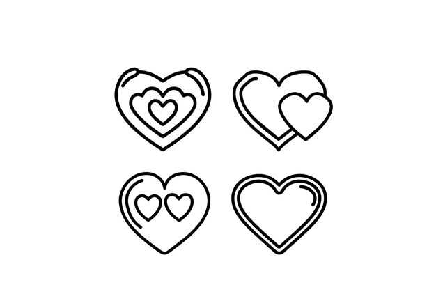 Set of Black and White Heart Icons for Valentines Day