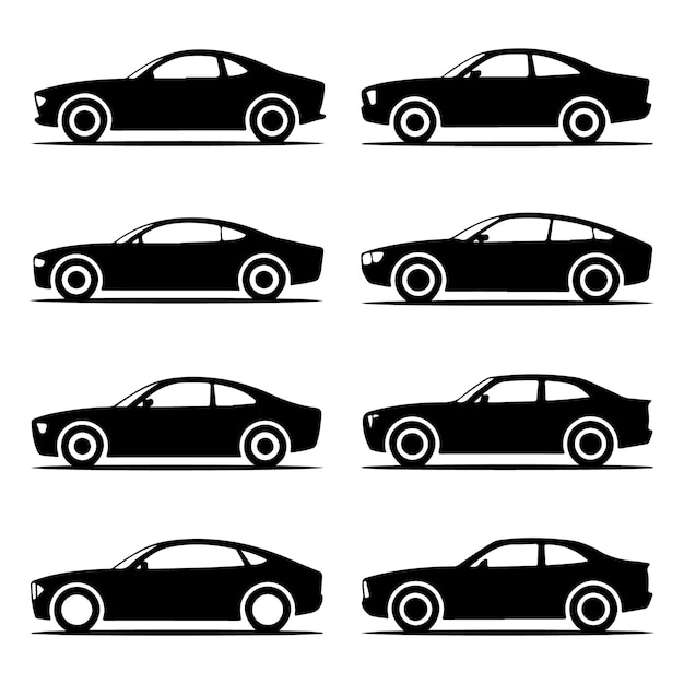 Set of black Car Silhouettes design on isolated white background