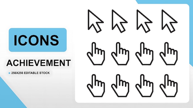 Set of computer cursor and hand pointer icons for web interaction