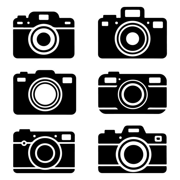 Set of different style black Camera silhouette on isolated