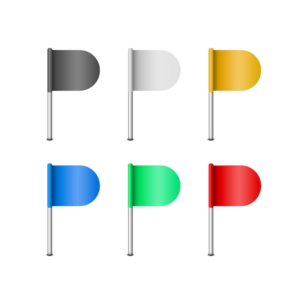 set of flags location pointer with 6 different colors for navigation apps and user interface design