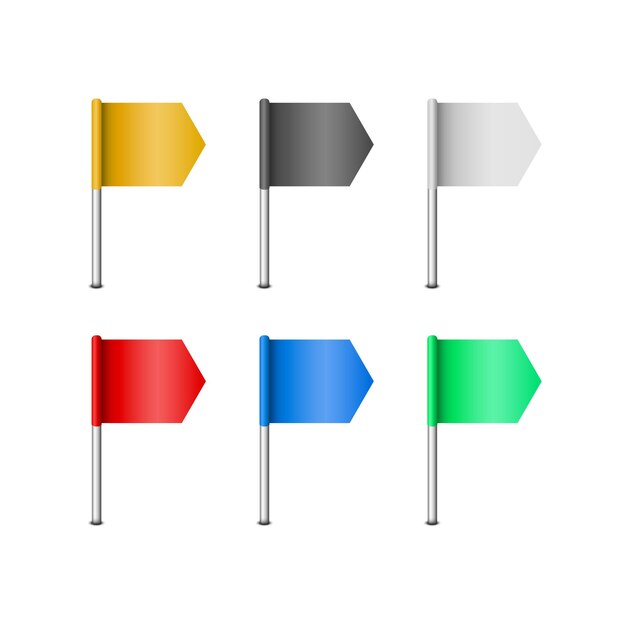 set of flags location pointer with 6 different colors for navigation apps and user interface design