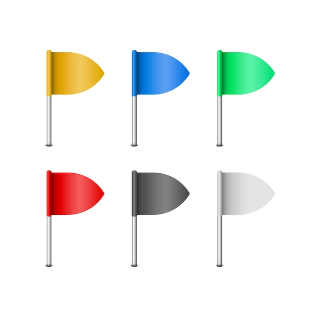 set of flags location pointer with 6 different colors for navigation apps and user interface design