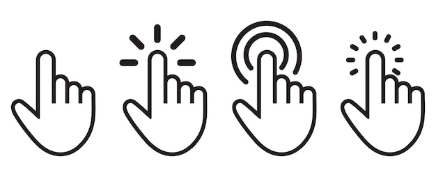 Set of four hand cursor icons representing different click actions and user interface interactions