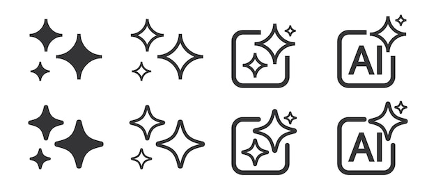 Set of generative AI icons AI star symbol AI logotype Artificial intelligence technology and Machine learning concept Icon Element for website mobile app Vector illustration