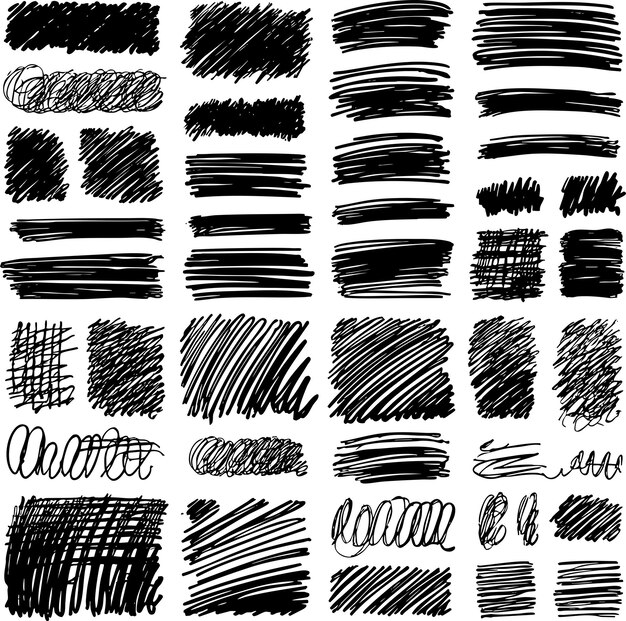 A set of handdrawn vector grunge textures in square shapes Each block features sketchy hatching scribbles and expressive lines adding variety to creative compositions