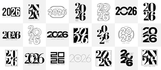 Set of Happy New Year 2026 logo design template Vector for calendar invitations card banner poster