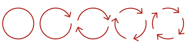 Set of red circular arrow icons Rotation and cycle symbols for infographic process diagram reload repeat and synchronization concepts Simple flat design with rounded arrows