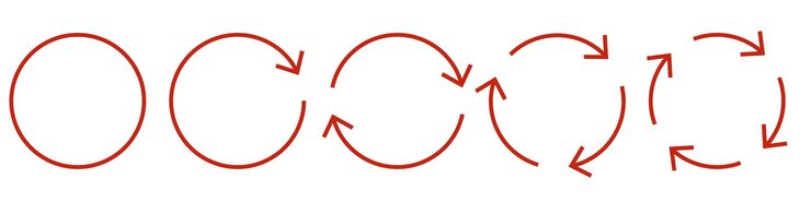 Vector set of red circular arrow icons rotation and cycle symbols for infographic process diagram reload repeat and synchronization concepts simple flat design with rounded arrows