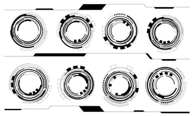 set of sci fi black circle user interface elements technology futuristic design modern creative on white background vector