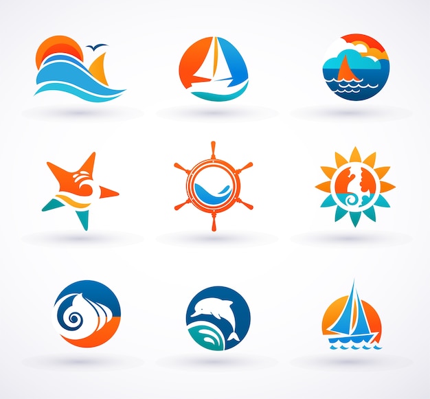 Set of sea and nautical logo isotype