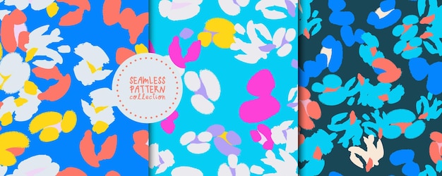 Set of seamless patterns with different abstract flowers in vector Backgrounds prints design element