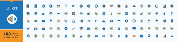 Set of UI kit colorful solid icons Featuring app ui web mobile application contact commerce user