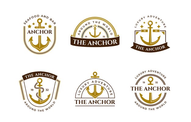 Set of vintage anchor logos for maritime themed businesses