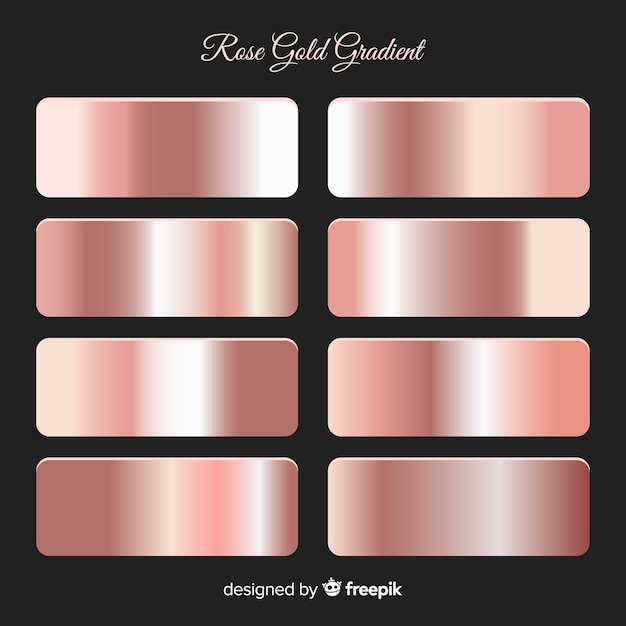 Vector set oro rosa degradado textura metálica