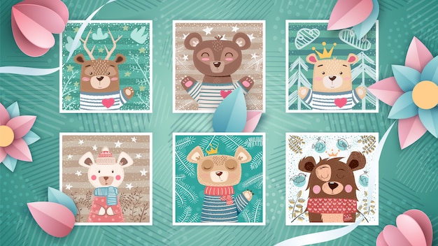 Set oso lindo - idea para tarjeta de felicitación
