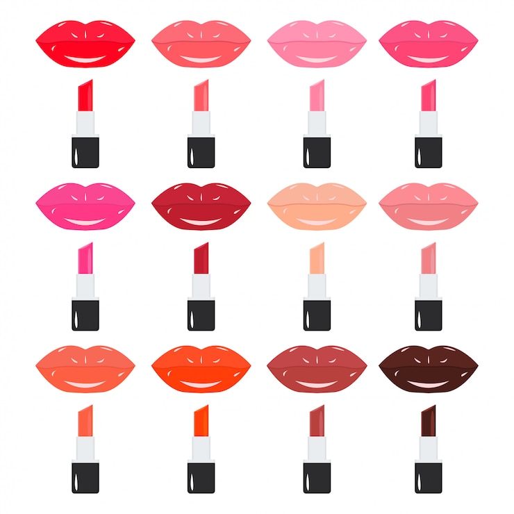 Vector set de paleta labial, colores vivos y llamativos. dulces labios.