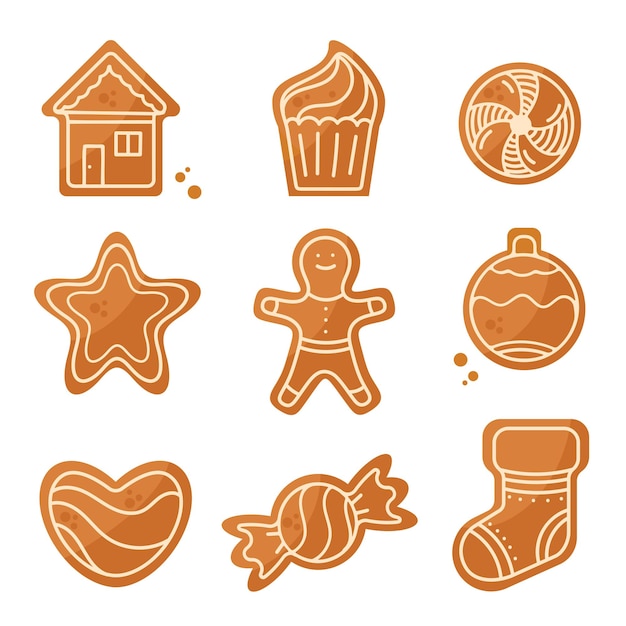 Set de pan de jengibre de Navidad Biscuitos caseros dulces de invierno en diferentes formas
