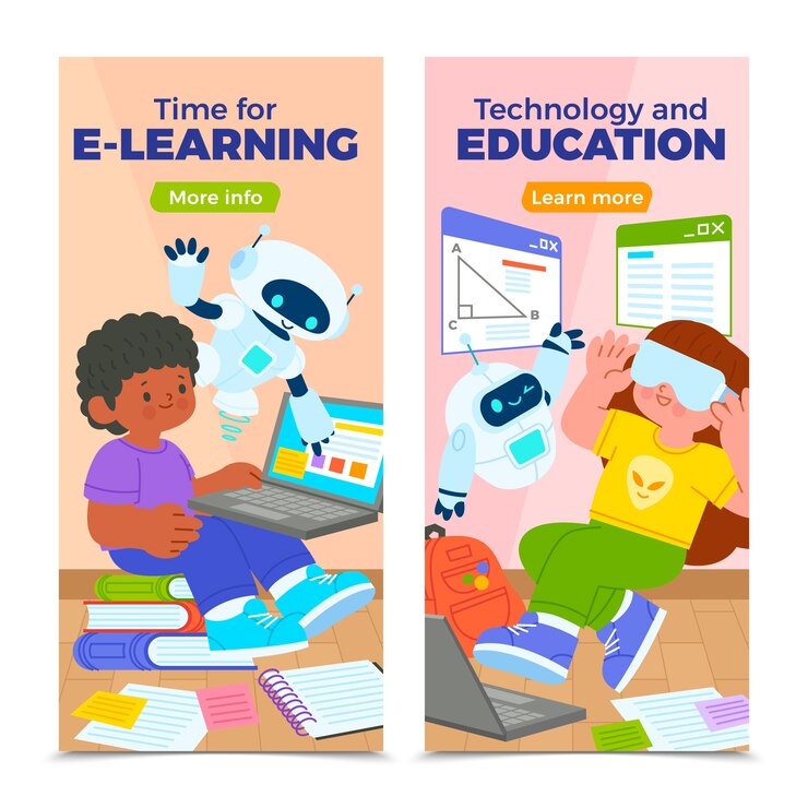 Vector set de pancartas dibujadas a mano para educación y tecnología