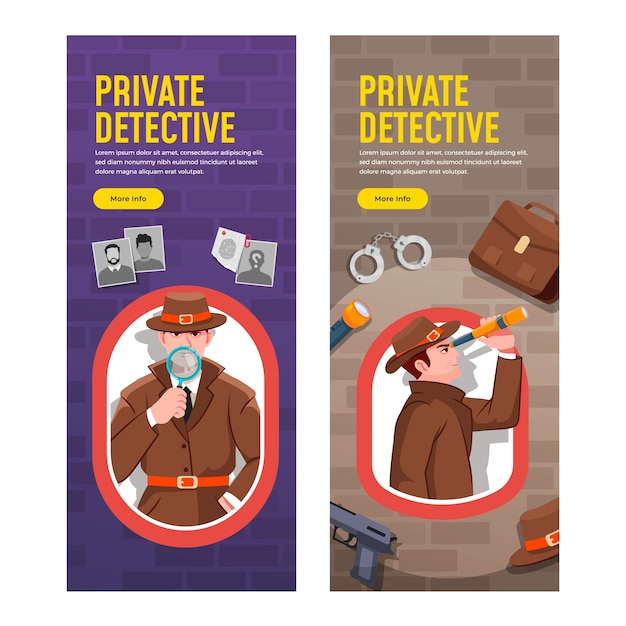 Set de pancartas dibujadas a mano con el logotipo del detective