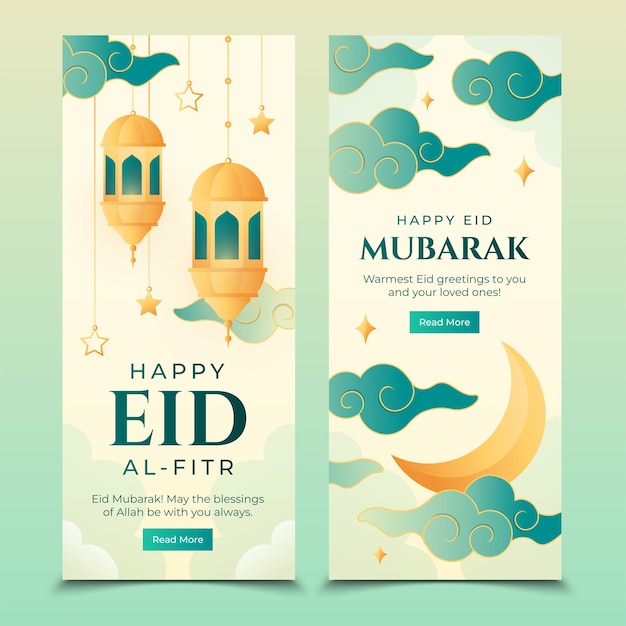 Set de pancartas con gradiente para el Eid al-fitr
