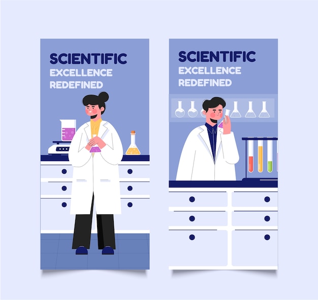 Set de pancartas de laboratorio de ciencias dibujadas a mano