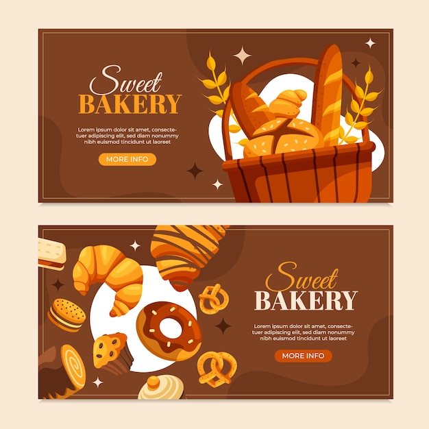 Set de pancartas de panadería de dibujos animados dibujados a mano