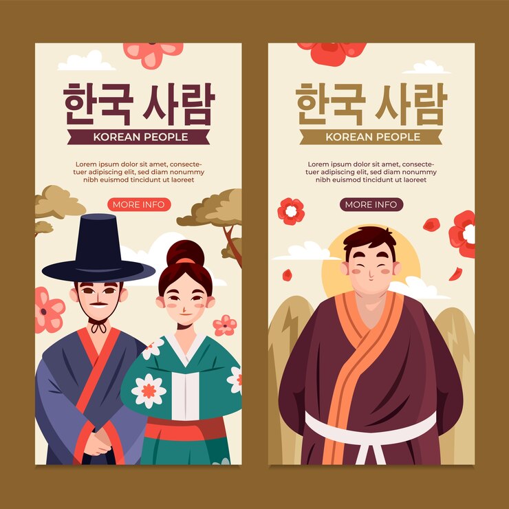 Vector set de pancartas del pueblo coreano dibujadas a mano