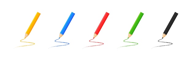 Set de papelería de lápices de colores amarillo azul rojo amarillo y negro lápices ilustración