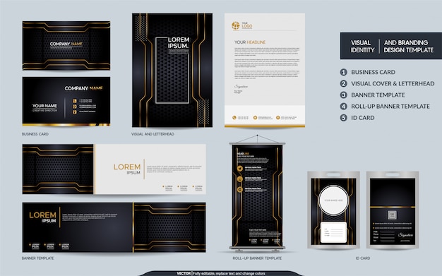 Set de papelería de lujo en oro negro