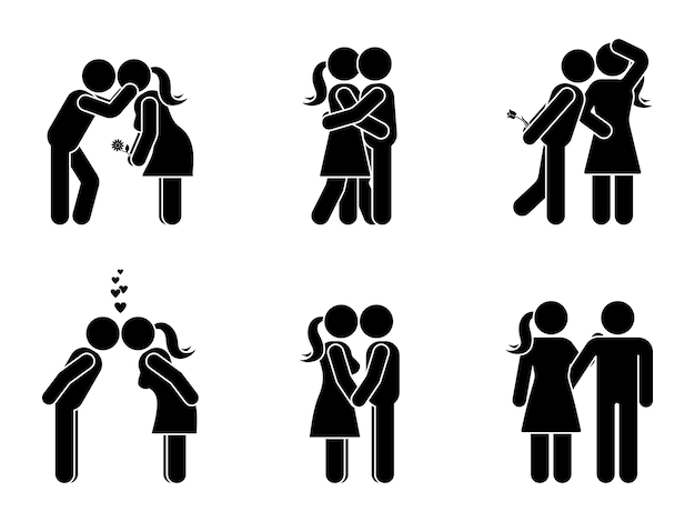 Set de pareja besándose con figura de palo