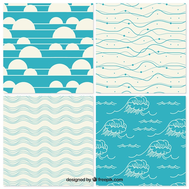 Vector set de patrones ornamentales de olas