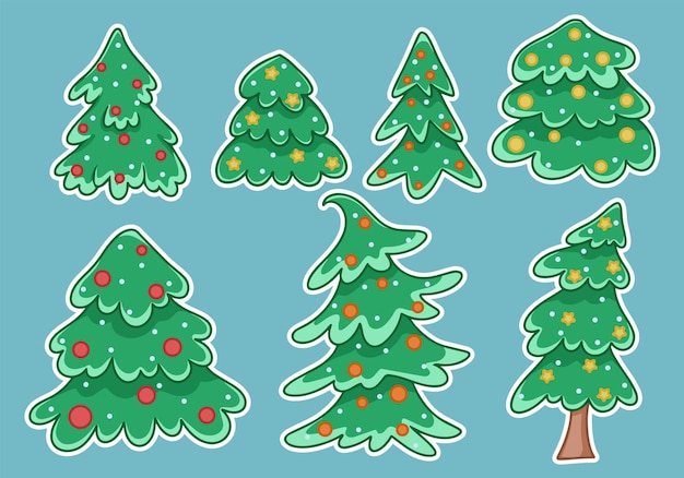 Set de pegatinas de árboles de Navidad Árboles de Navidad festivos decorados con bolas y estrellas