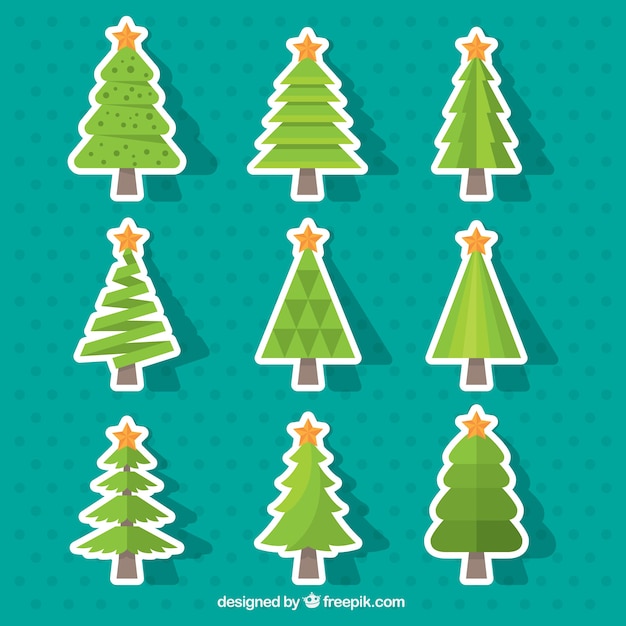 Vector set de pegatinas de árboles de navidad