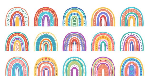 Set de pegatinas arcoíris dibujadas a mano