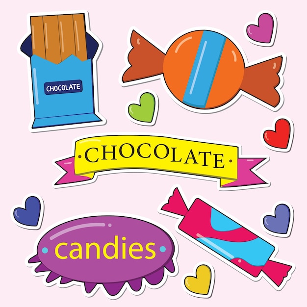 Vector set de pegatinas de chocolates y dulces