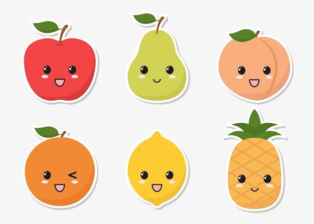 Set de pegatinas de frutas kawaii