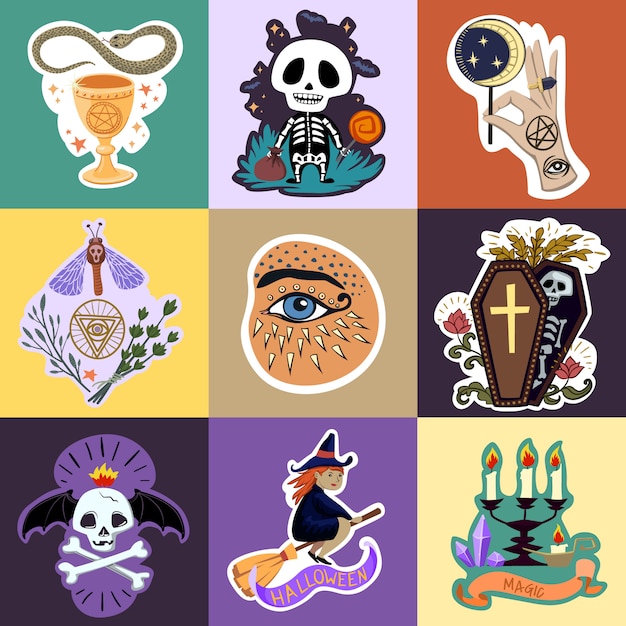 Vector set de pegatinas de halloween