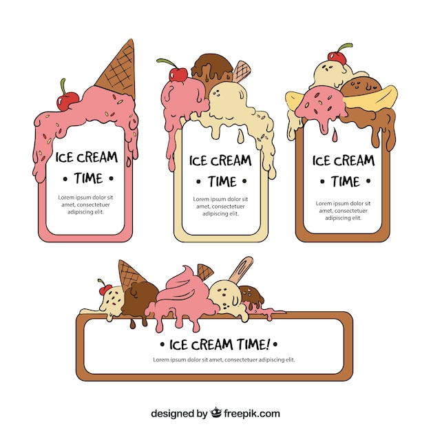 Set de pegatinas de helados dibujados a mano