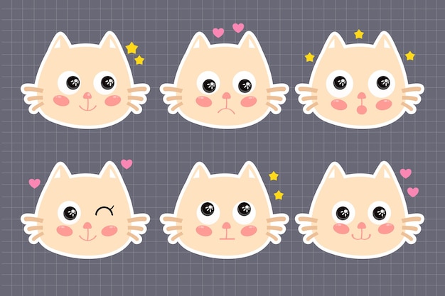 Set de pegatinas lindas gatos kawaii