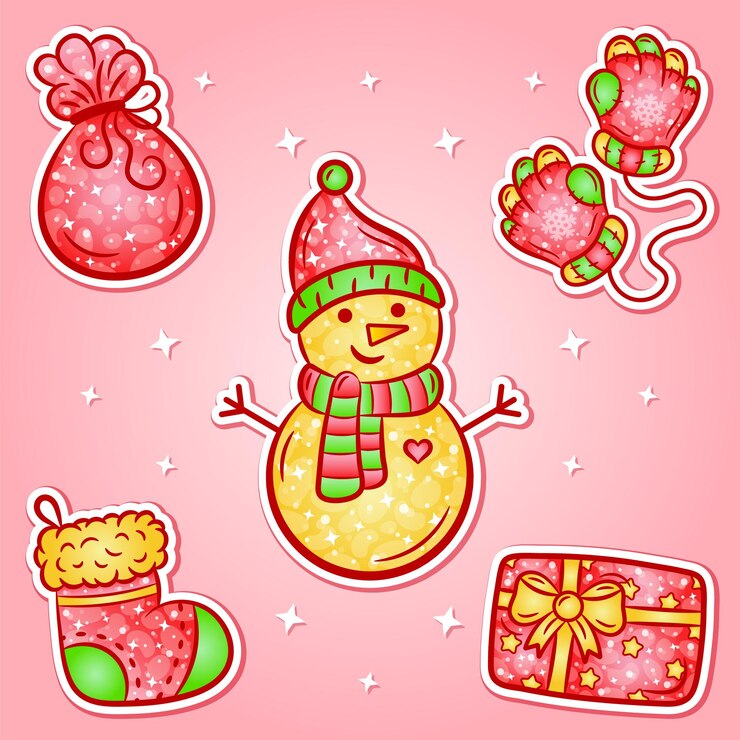 Vector set de pegatinas navideñas con colores degradados