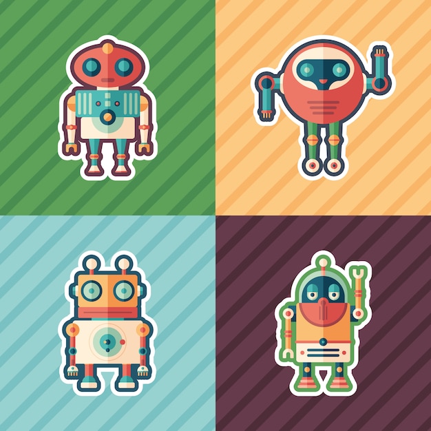 Set de pegatinas de robots amigables.