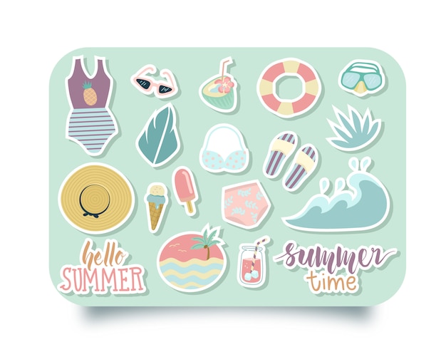 Vector set de pegatinas de verano