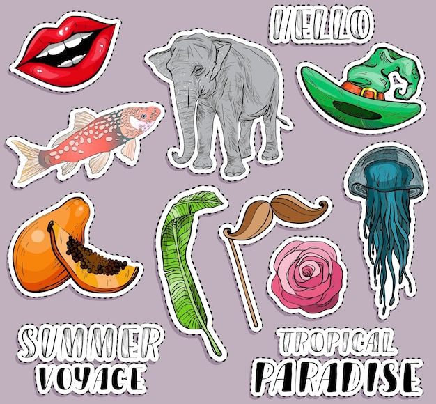 Vector set de pegatinas voyage y concepto de viaje