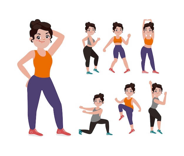 Set de personajes haciendo deporte