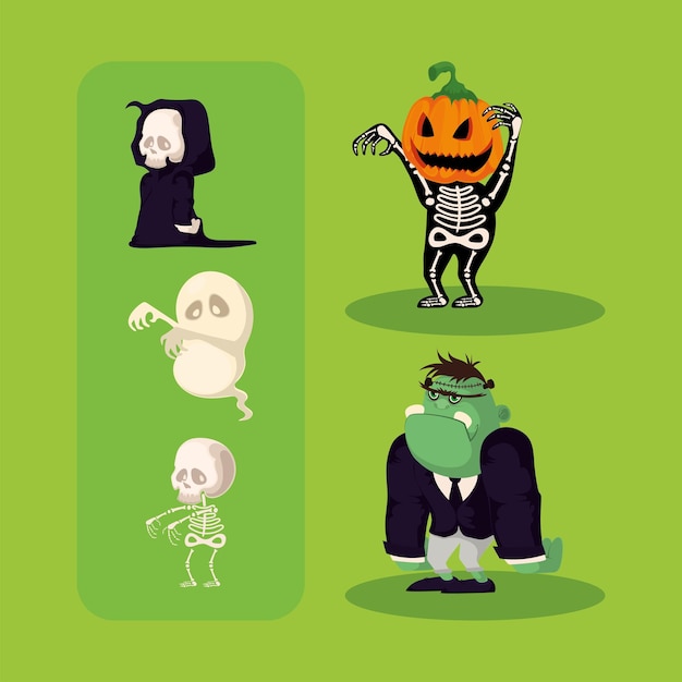 Vector set de personajes de halloween