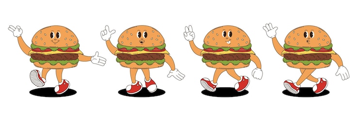Vector set de personajes de hamburguesas retro